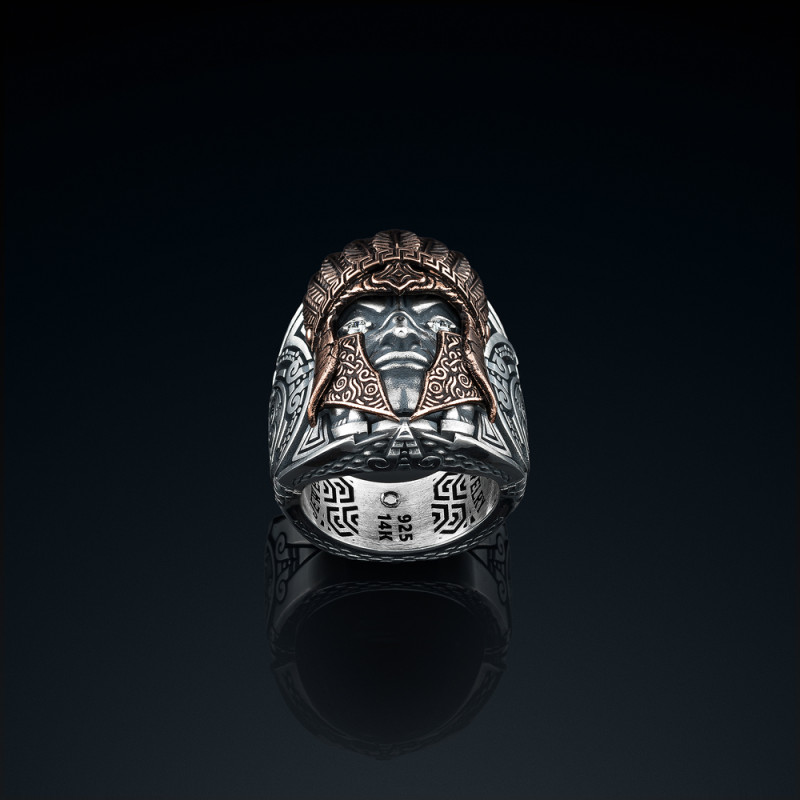 Sygnet męski BREAKBOYZ Titan series Aztec srebro 925 z różowym pozłoceniem i diamentami 0,13 ct