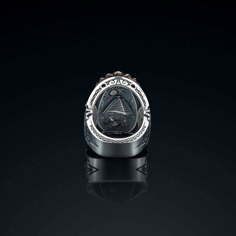 Sygnet męski BREAKBOYZ Titan series Aztec srebro 925 z różowym pozłoceniem i diamentami 0,13 ct