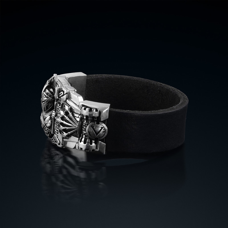 Bransoleta męska BREAKBOYZ Titan Guardian of Sparta srebro 925 ze skórą