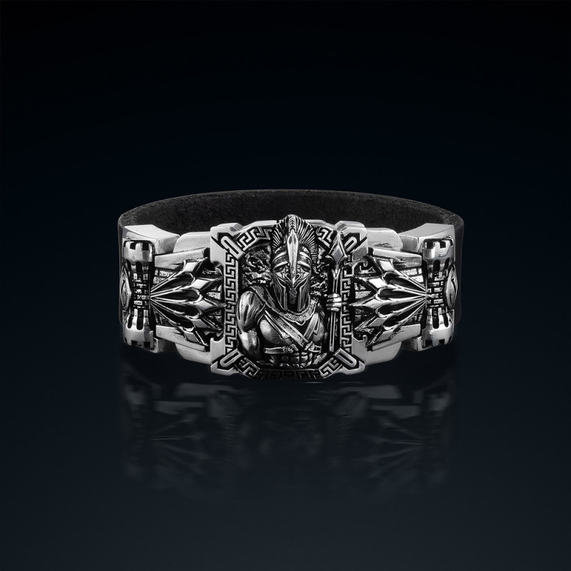 Bransoleta męska BREAKBOYZ Titan Guardian of Sparta srebro 925 ze skórą