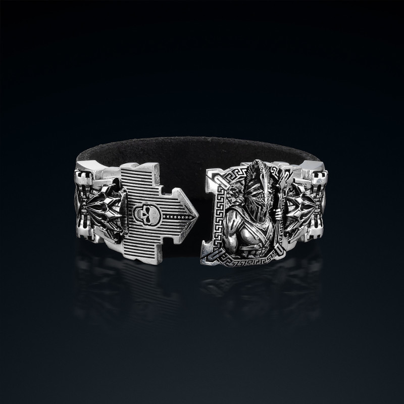 Bransoleta męska BREAKBOYZ Titan Guardian of Sparta srebro 925 ze skórą