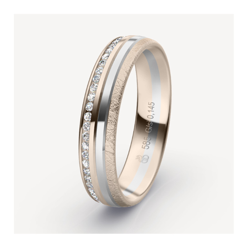 Obrączka ślubna złoto próba 585, diamenty 0.145 ct, 73-50038