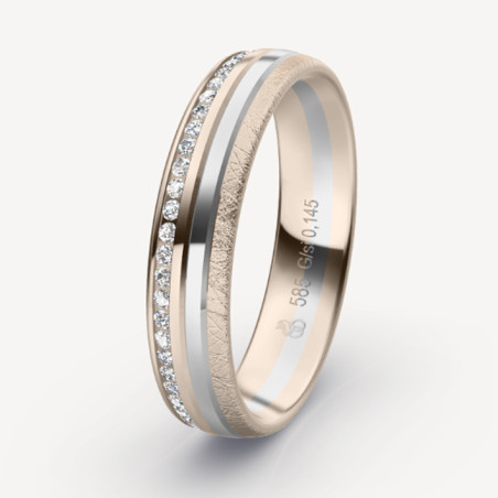 Obrączka ślubna złoto próba 585, diamenty 0.145 ct, 73-50038