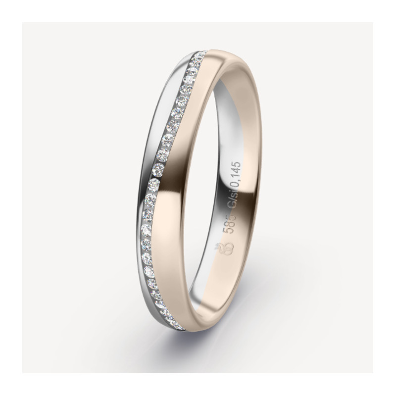 Obrączka ślubna złoto próba 585, diamenty 0.145 ct, 73-50032