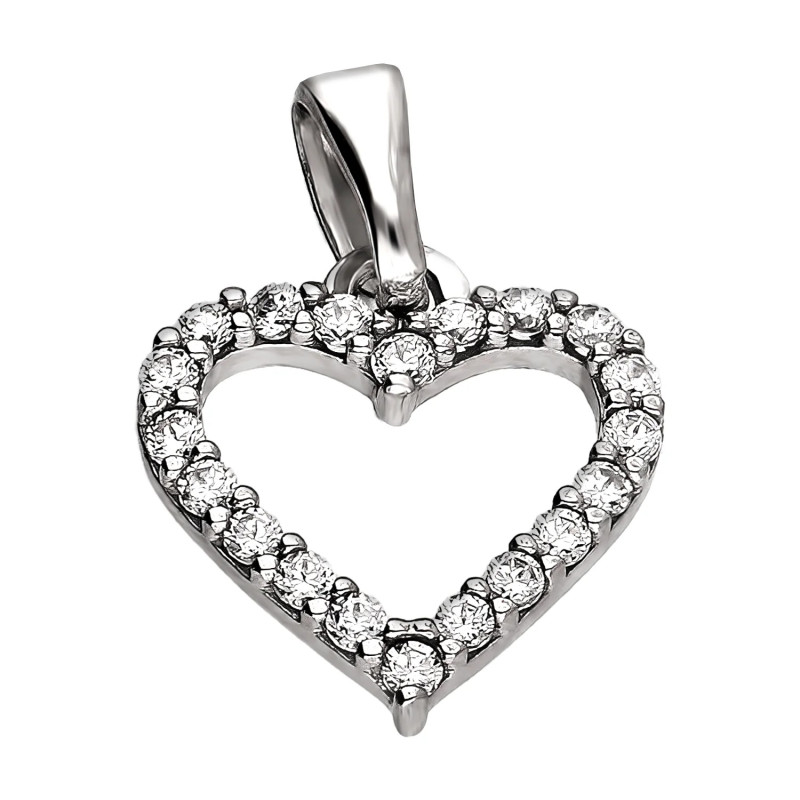 Serduszko z białego złota 585 z cyrkoniami