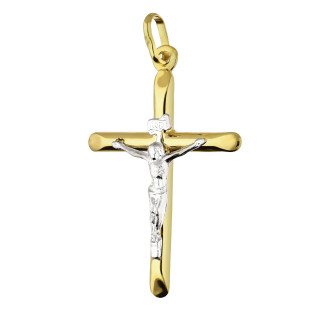 Krzyżyk z wizerunkiem Pana Jezusa dwa kolory złota 585