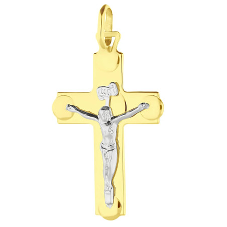 Krzyżyk z wizerunkiem Jezusa dwa kolory złota 585