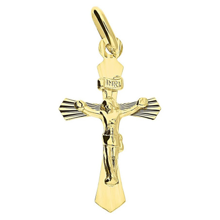 Krzyżyk złoty 585 z wizerunkiem Pana Jezusa tło grawerowane