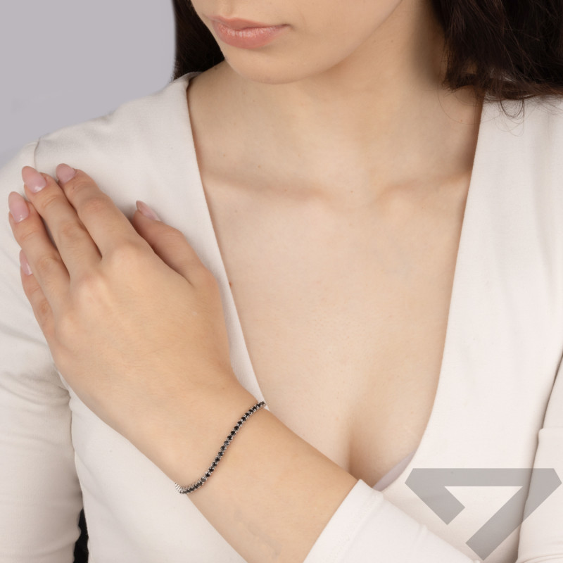 Bransoletka z cyrkoniami czarnymi w oprawie tennis srebro 925