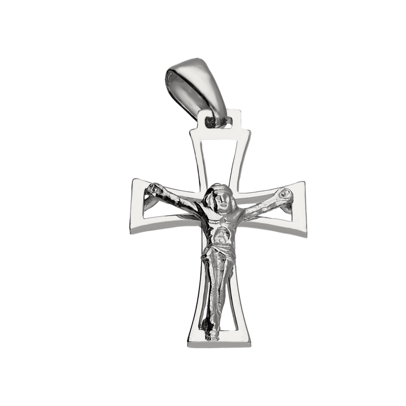 Krzyżyk srebrny rodowany z Panem Jezusem próba 925