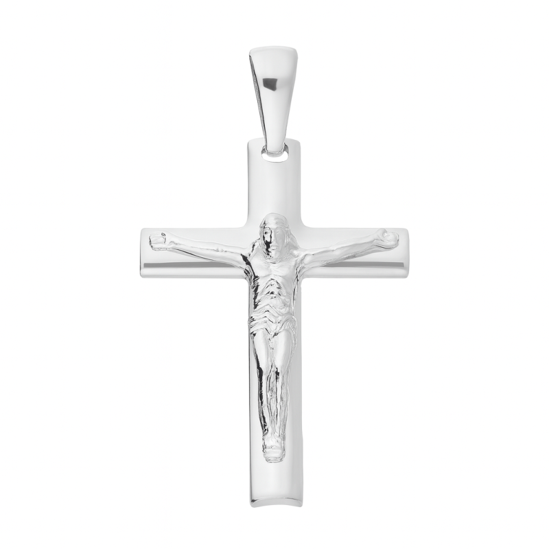 Srebrny krzyżyk 925 z wizerunkiem Chrystusa – zaoblone ramiona