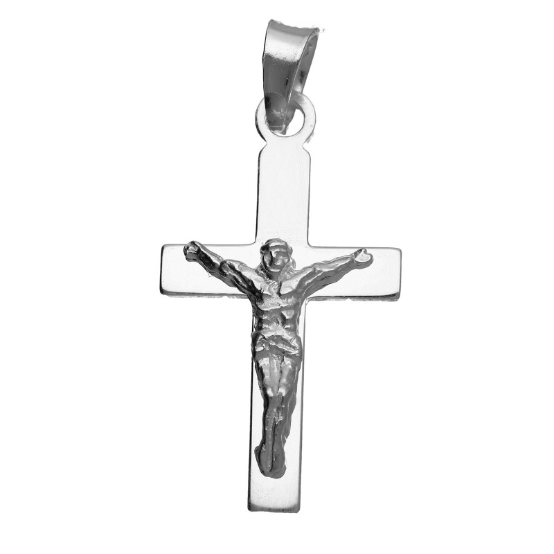 Mały srebrny krzyżyk 925 z wizerunkiem Chrystusa – proste ramiona