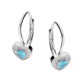 Kolczyki srebrne rodowane z motywem markizy i błękitną cyrkonią w kształcie serca próba 925