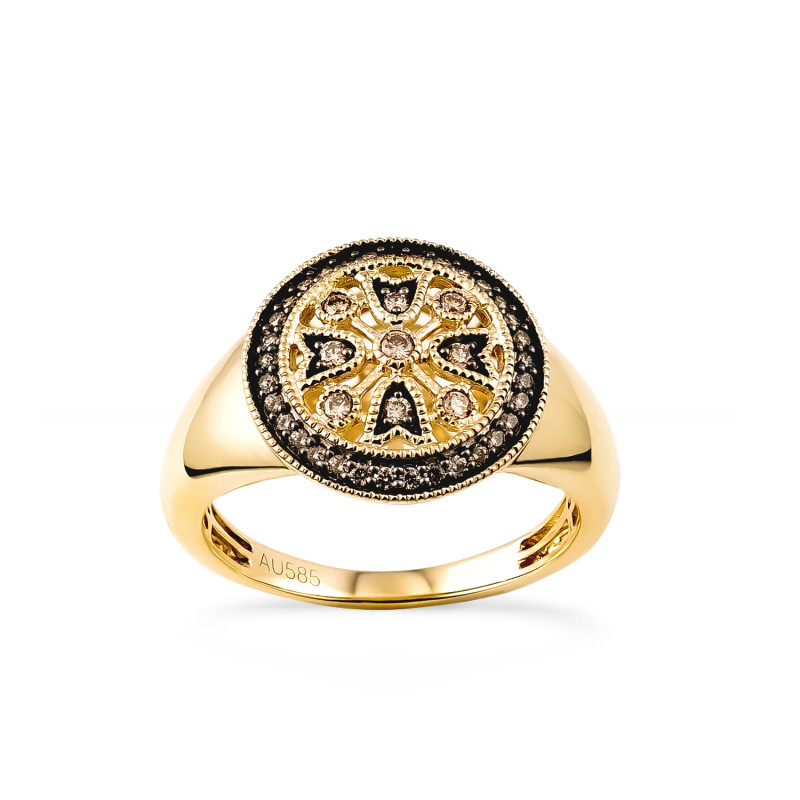 Pierścionek złoty z szampańskimi diamentami próba 585