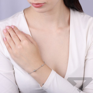 Bransoletka srebrna rodowana z diamentowanymi dmuchanymi kulkami próba 925