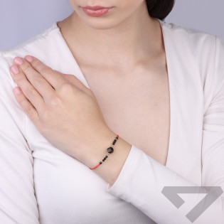 Bransoletka sznurkowa z turmalinem i obsydianem, kulki ze srebra 925