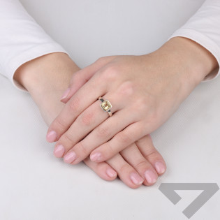 Pierścionek metaloplastyka z brassem i naturalnym cytrynem