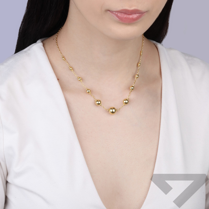 Naszyjnik srebrny z kulkami na łańcuszku próba 925 kolor złoty