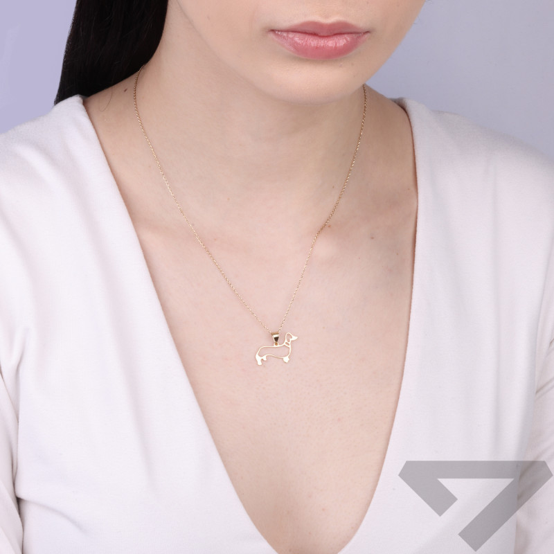 Wisiorek stojący jamnik ramka złoto 585