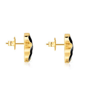 Kolczyki 16 mm ze srebra pokrytego 18-karatowym złotem, z misiem z onyksu TOUS Icon Color
