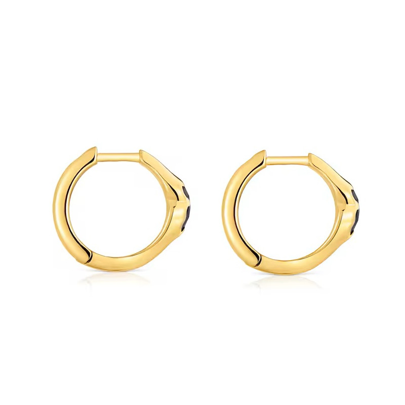 Kolczyki kreolki 10 mm ze srebra pokrytego 18-karatowym złotem, z motywem misia z onyksu TOUS Icon Color