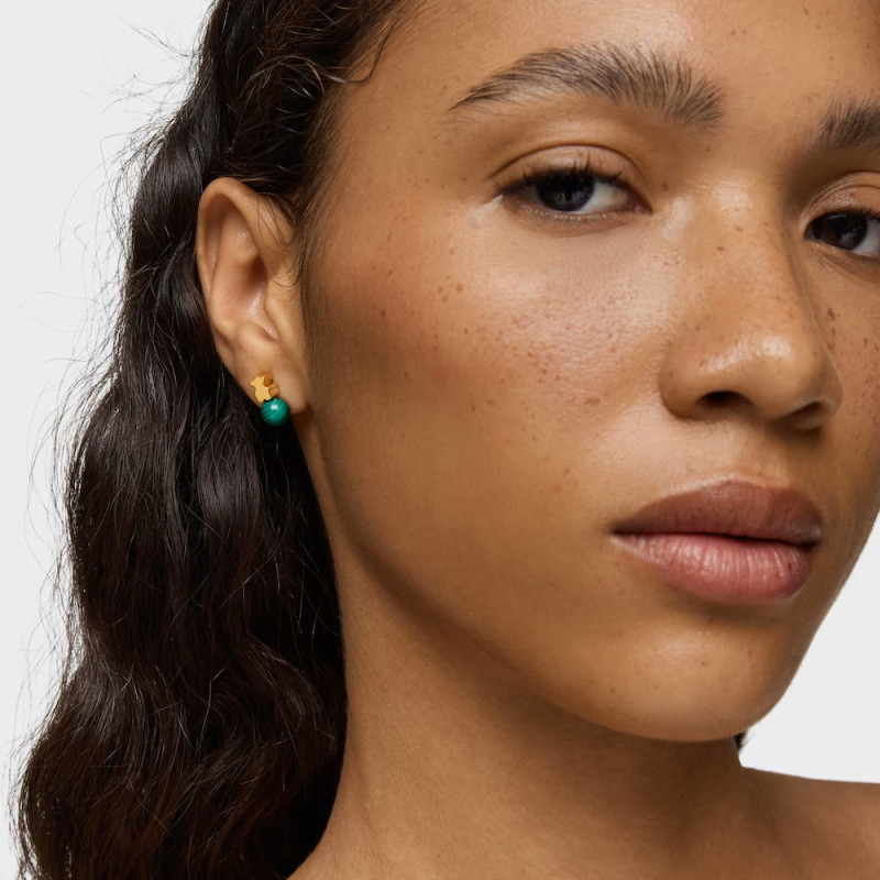 Kolczyki TOUS ze srebra powlekanego złotem 18-karatowym z malachitem Icon Mesh