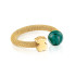 Pierścionek otwarty złotego koloru ze stali z malachitem Icon Mesh