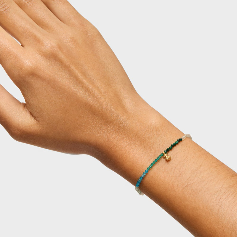 Elastyczna bransoletka ze srebra pokrytego 18-karatowym złotem z zielonymi kamieniami szlachetnymi TOUS Bold Bear