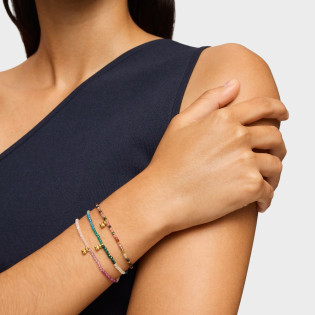 Elastyczna bransoletka ze srebra pokrytego 18-karatowym złotem z zielonymi kamieniami szlachetnymi TOUS Bold Bear