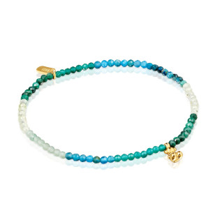 Elastyczna bransoletka ze srebra pokrytego 18-karatowym złotem z zielonymi kamieniami szlachetnymi TOUS Bold Bear