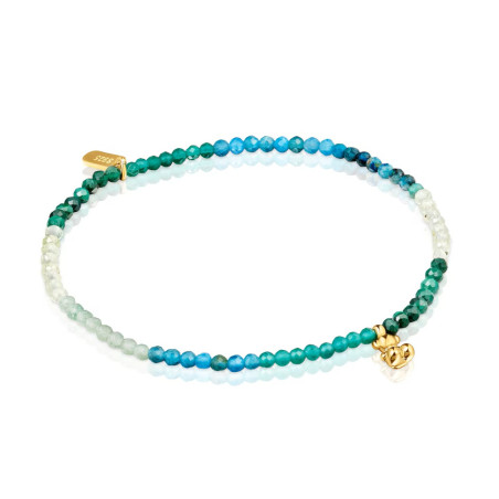Elastyczna bransoletka ze srebra pokrytego 18-karatowym złotem z zielonymi kamieniami szlachetnymi TOUS Bold Bear