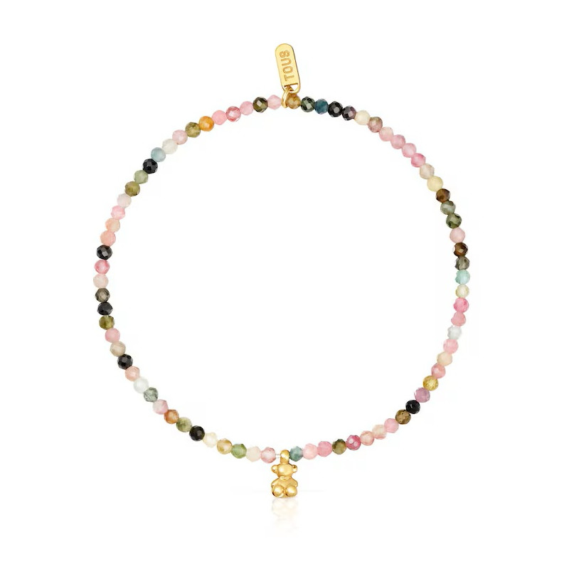 Elastyczna bransoletka  TOUS ze srebra pokrytego 18-karatowym złotem z turmalinami TOUS Bold Bear