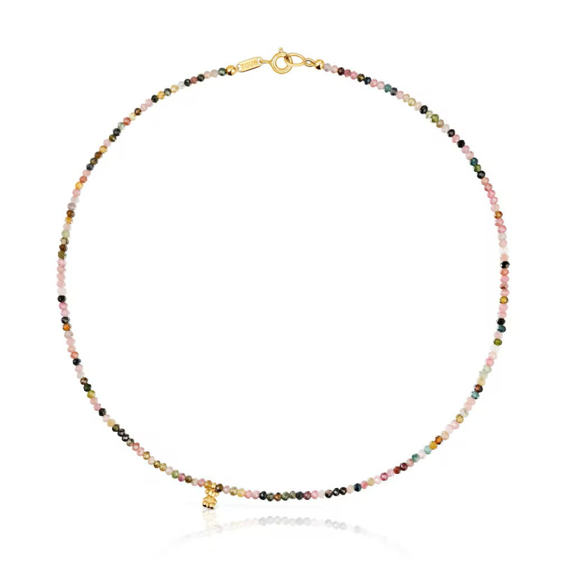 Krótki naszyjnik TOUS ze srebra pokrytego 18-karatowym złotem z turmalinami Bold Bear