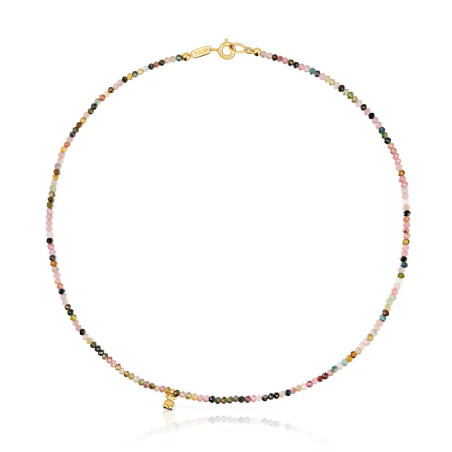 Krótki naszyjnik TOUS ze srebra pokrytego 18-karatowym złotem z turmalinami Bold Bear