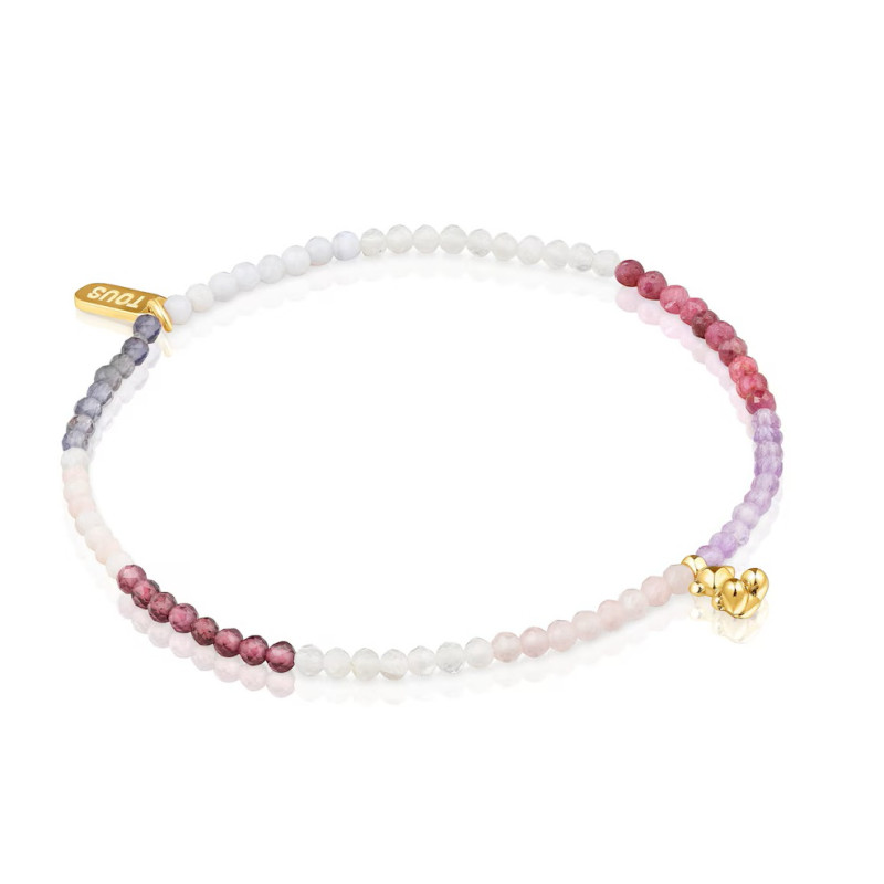 Elastyczna bransoletka ze srebra pokrytego 18-karatowym z różowymi kamieniami szlachetnymi TOUS Bold Bear