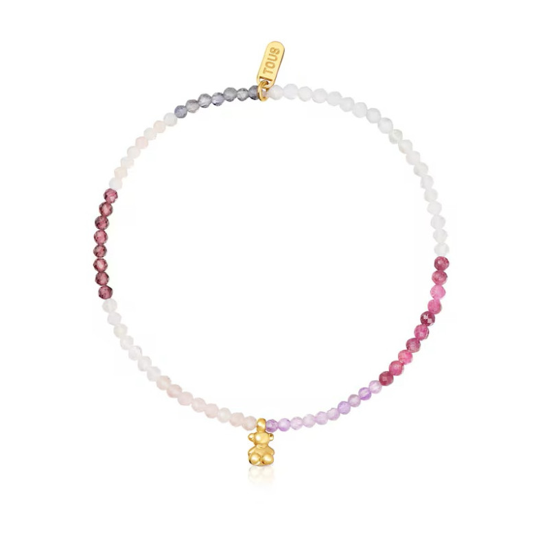 Elastyczna bransoletka ze srebra pokrytego 18-karatowym z różowymi kamieniami szlachetnymi TOUS Bold Bear