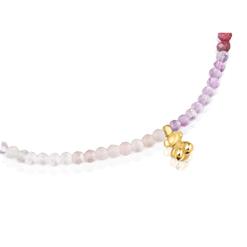 Elastyczna bransoletka ze srebra pokrytego 18-karatowym z różowymi kamieniami szlachetnymi TOUS Bold Bear