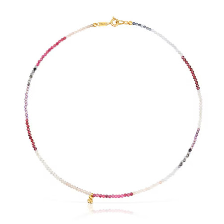 Krótki naszyjnik TOUS ze srebra pokrytego 18-karatowym złotem z turmalinami Bold Bear