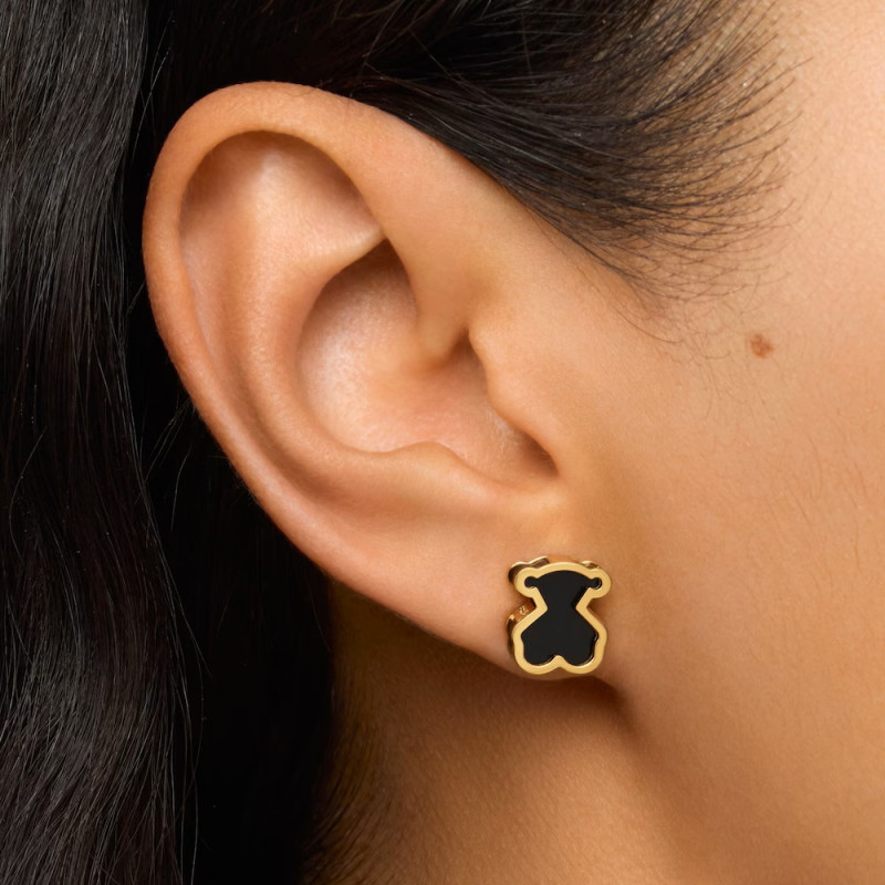 Kolczyki TOUS ze srebra powlekanego 18-karatowym złotem i czarnego szkła akrylowego Galaxy