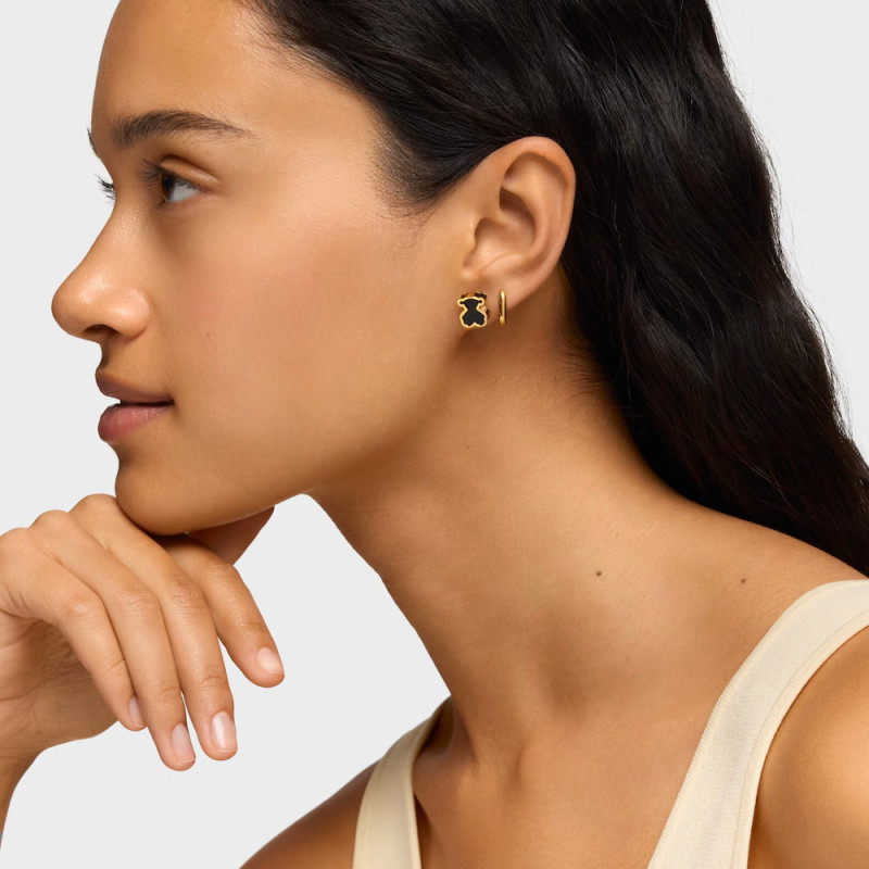 Kolczyki TOUS ze srebra powlekanego 18-karatowym złotem i czarnego szkła akrylowego Galaxy