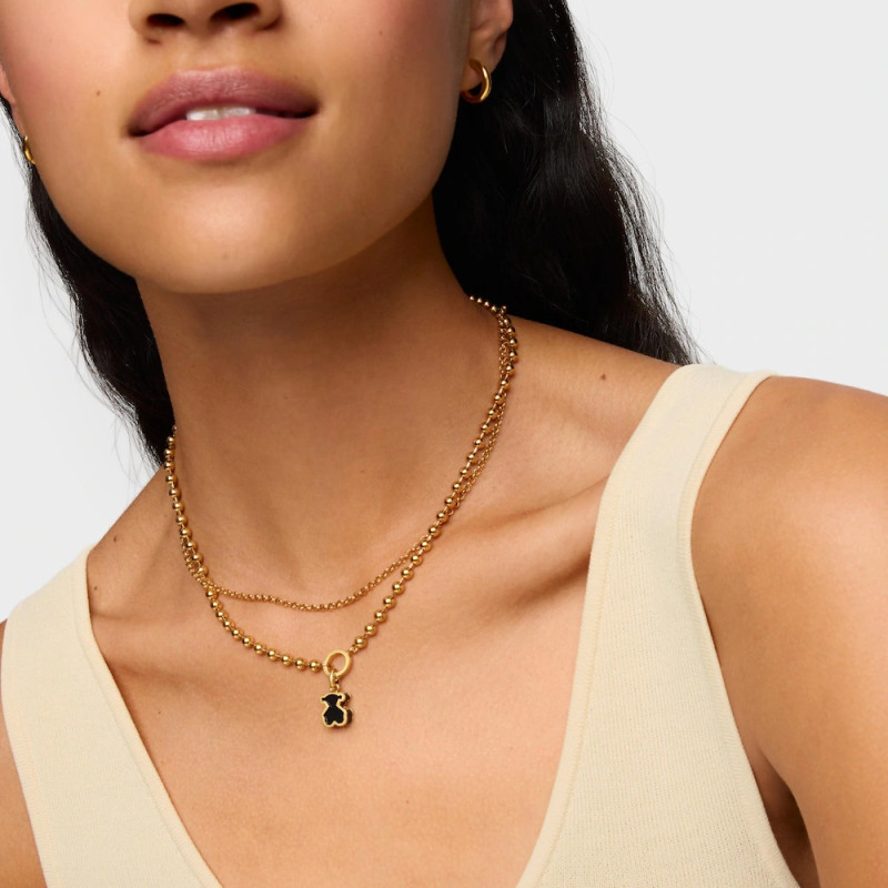 Wisiorek TOUS ze srebra powlekanego 18-karatowym złotem i czarnego szkła akrylowego Galaxy