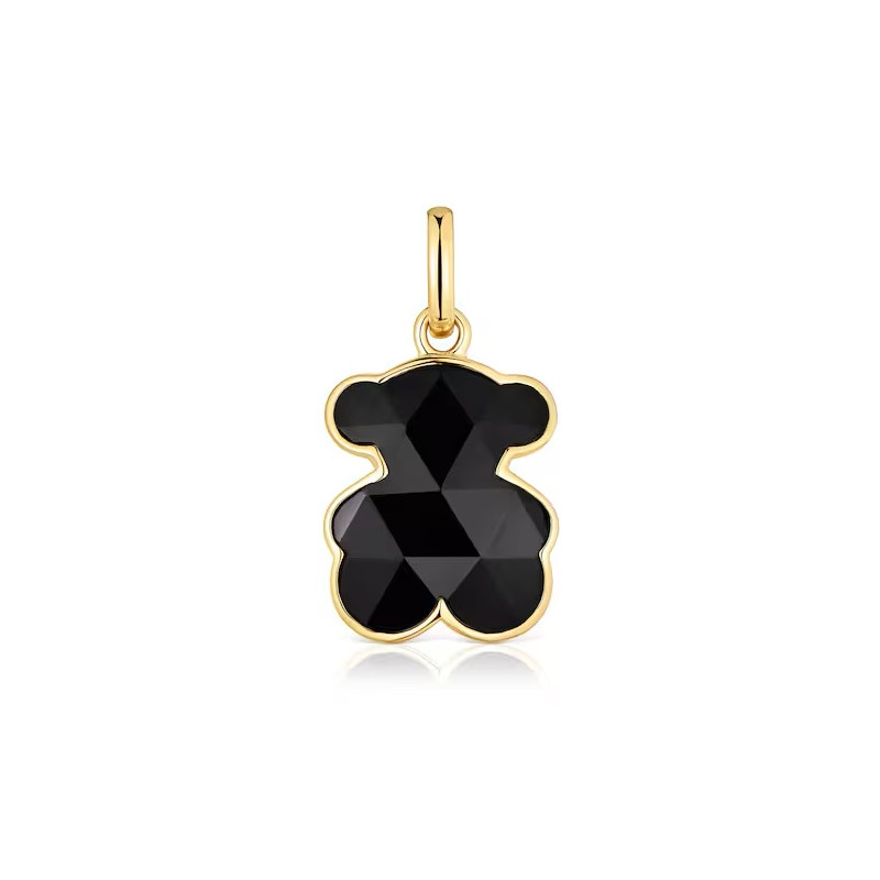 Mały wisiorek ze srebra pokrytego 18-karatowym złotem z motywem misia z onyksu TOUS Icon Color