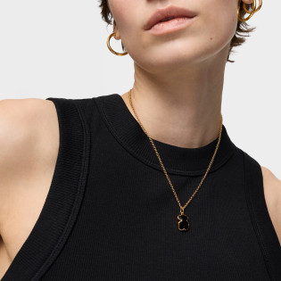 Mały wisiorek ze srebra pokrytego 18-karatowym złotem z motywem misia z onyksu TOUS Icon Color