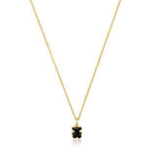 Krótki naszyjnik ze srebra pokrytego 18-karatowym złotem z motywami misia z onyksu TOUS Icon Color