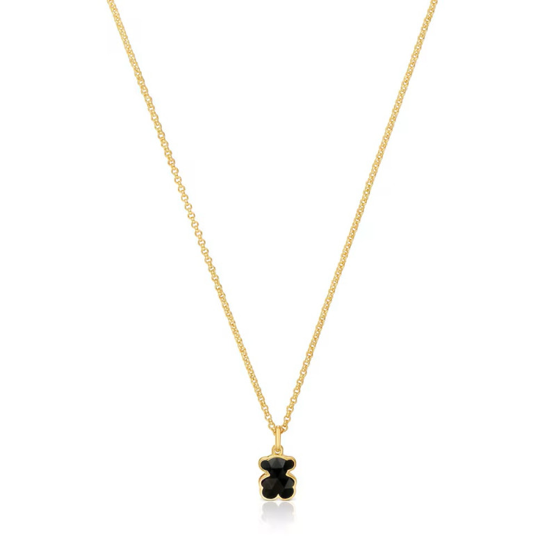 Krótki naszyjnik ze srebra pokrytego 18-karatowym złotem z motywami misia z onyksu TOUS Icon Color