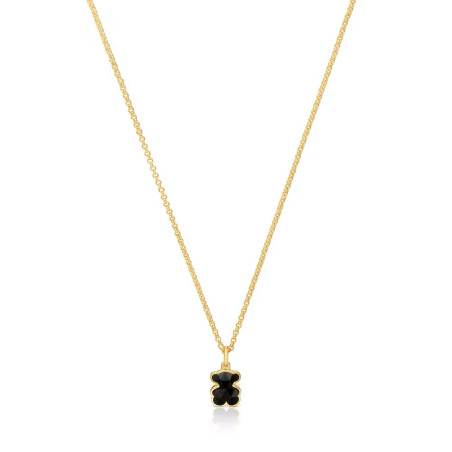 Krótki naszyjnik ze srebra pokrytego 18-karatowym złotem z motywami misia z onyksu TOUS Icon Color