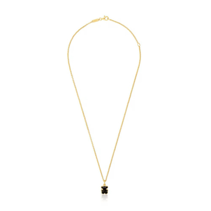 Krótki naszyjnik ze srebra pokrytego 18-karatowym złotem z motywami misia z onyksu TOUS Icon Color