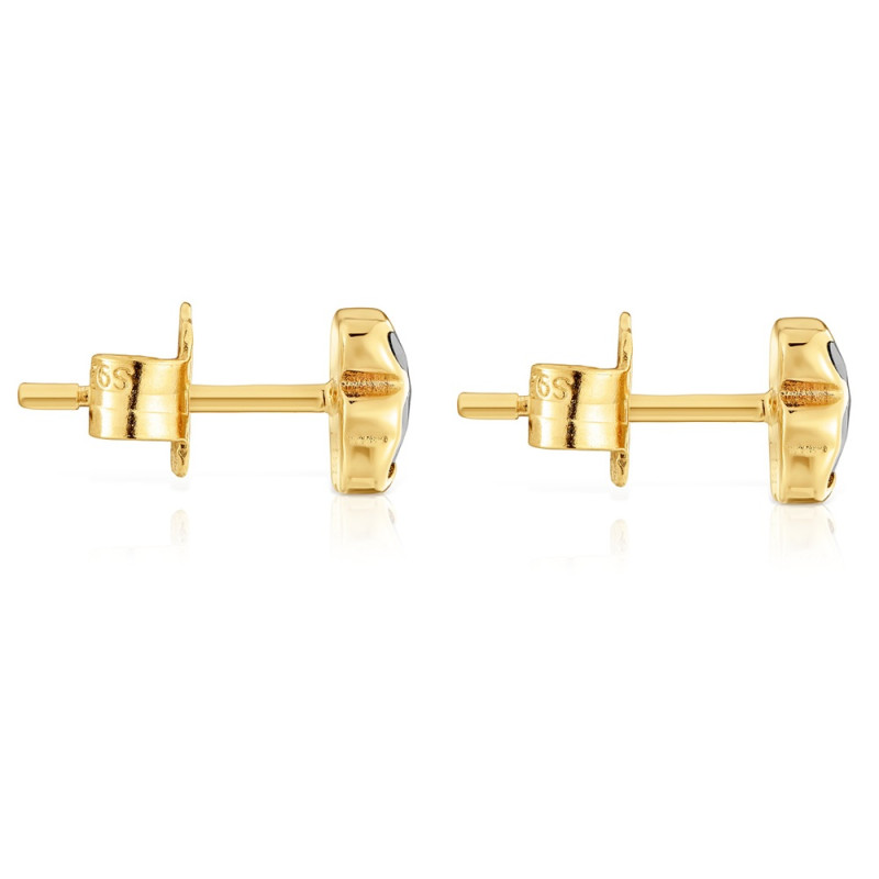 Kolczyki 6 mm ze srebra pokrytego 18-karatowym złotem, z misiem z onyksu TOUS Icon Color