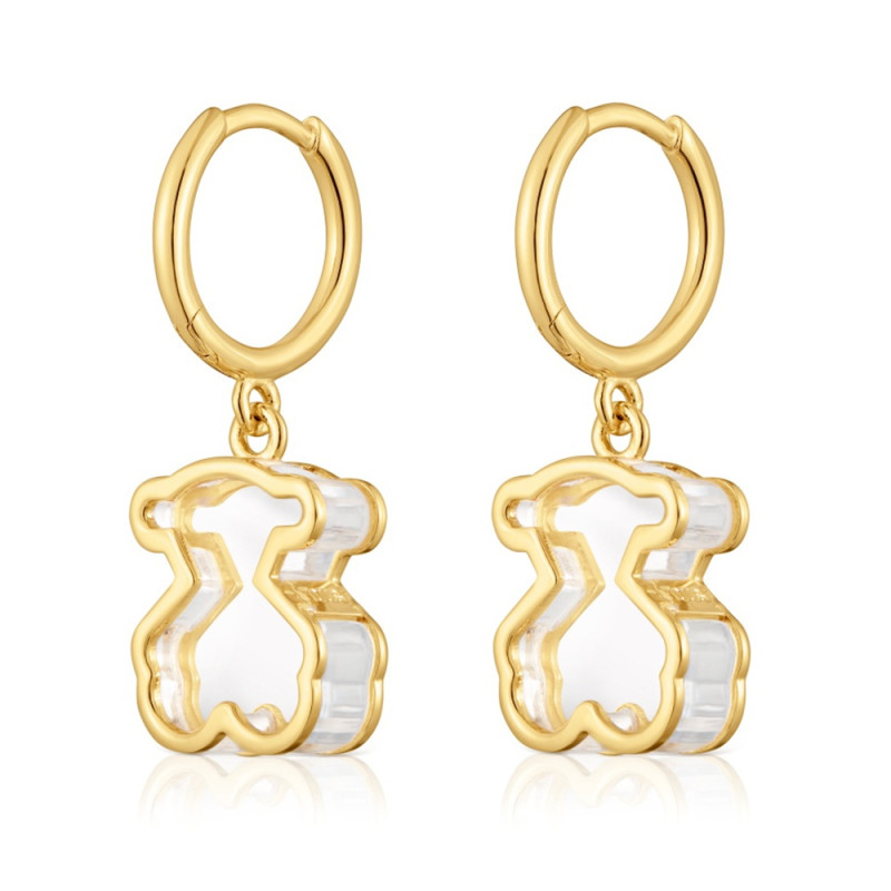 Kolczyki kreolki TOUS ze srebra powlekanego 18-karatowym złotem i białego szkła akrylowego Galaxy