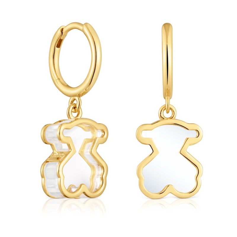 Kolczyki kreolki TOUS ze srebra powlekanego 18-karatowym złotem i białego szkła akrylowego Galaxy